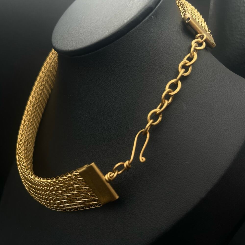 Sarah Cavender Metalworks Gold Tone Mesh Choker 15.5" Necklace Paper Tag Alabama - Picture 4 of 8